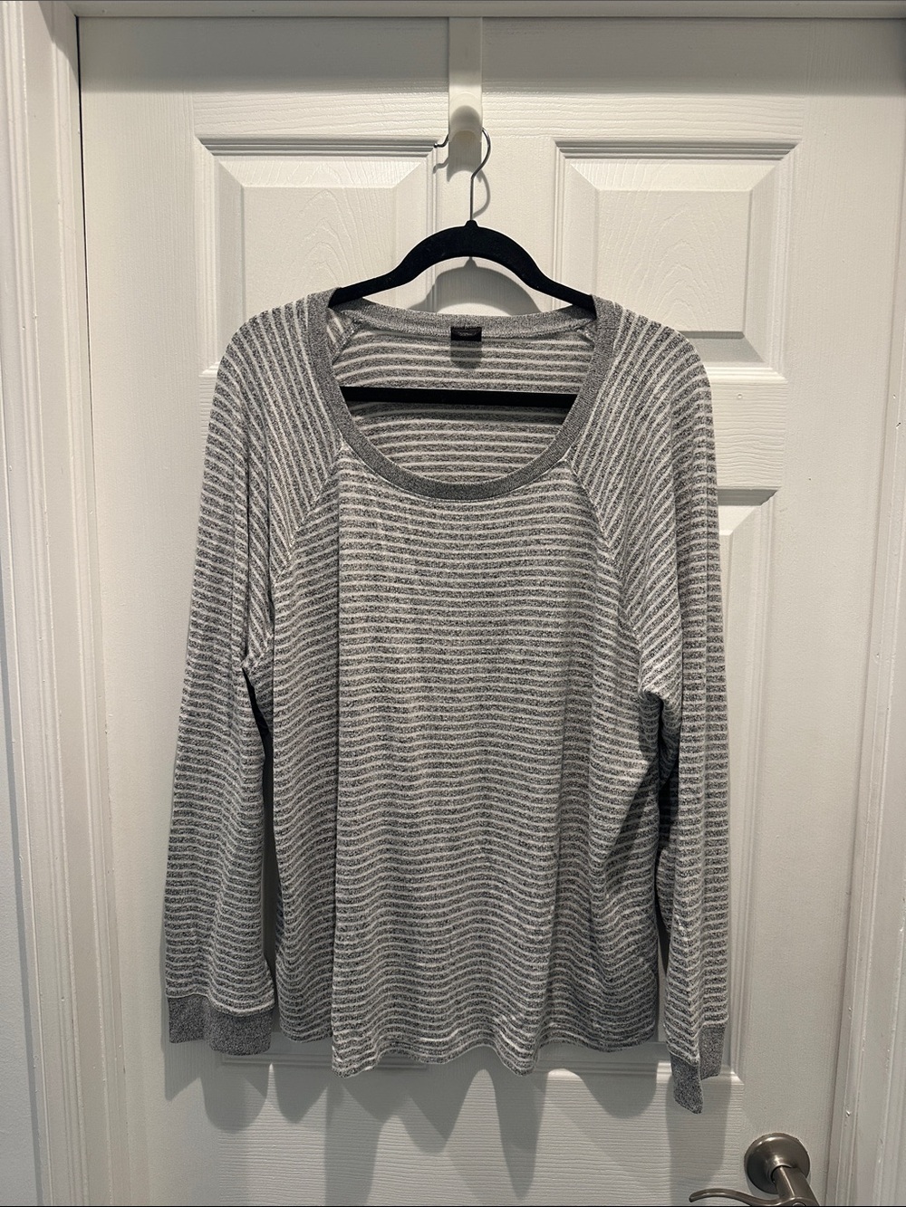 free press Gray and White Striped Scoop Neck Sweater Size XL